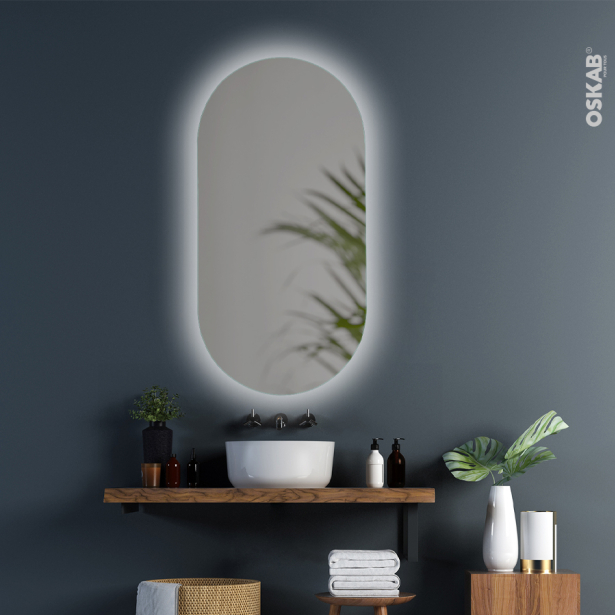 Miroir de salle de bains Lumineux <br />LONGO, L45 x H90 cm 