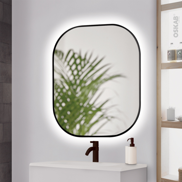 Miroir de salle de bains Lumineux <br />NAYO, L80 x H70 cm, Noir 