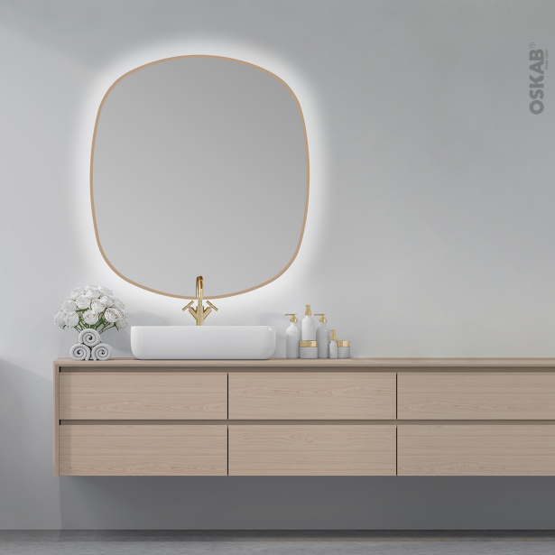 Miroir de salle de bains Lumineux <br />ODIS, L70 x H78 cm, Laiton brossé 