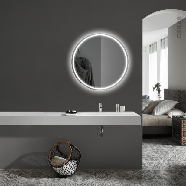 Miroir de salle de bains Lumineux ORA <br />Diamètre 75 cm 