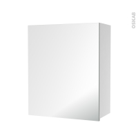 Armoire de salle de bains - Rangement haut - 1 porte miroir - Côtés blancs - L60 x H70 x P27 cm - HAKEO