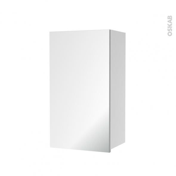 Armoire de salle de bains - Rangement haut - 1 porte miroir - Côtés blancs - L40 x H70 x P27 cm - HAKEO
