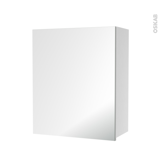 Armoire de salle de bains Rangement haut <br />1 porte miroir, Côtés blancs, L60 x H70 x P27 cm, HAKEO 