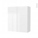 Armoire de salle de bains - Rangement haut - BORA Blanc - 2 portes - Côtés décors - L60 x H70 x P27 cm
