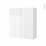 Armoire de salle de bains - Rangement haut - BORA Blanc - 2 portes - Côtés décors - L60 x H70 x P27 cm