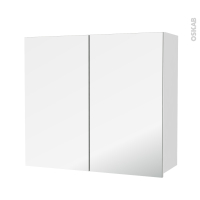 Armoire de salle de bains - Rangement haut - BORA Blanc - 2 portes miroir - Côtés décors - L80 x H70 x P27 cm