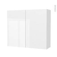 Armoire de salle de bains - Rangement haut - BORA Blanc - 2 portes - Côtés décors - L80 x H70 x P27 cm