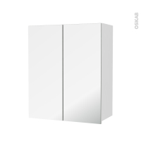 Armoire de salle de bains - Rangement haut - BORA Blanc - 2 portes miroir - Côtés décors - L60 x H70  xP27 cm