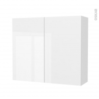 Armoire de salle de bains - Rangement haut - BORA Blanc - 2 portes - Côtés décors - L80 x H70 x P27 cm