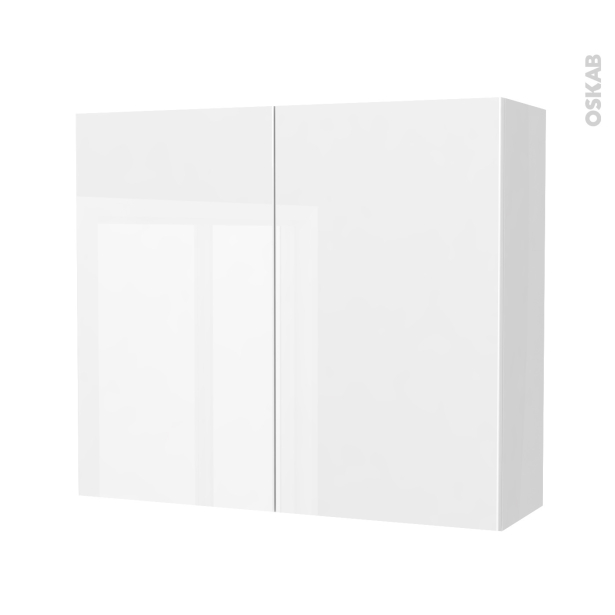 Armoire de salle de bains Rangement haut <br />BORA Blanc, 2 portes, Côtés blancs, L80 x H70 x P27 cm 