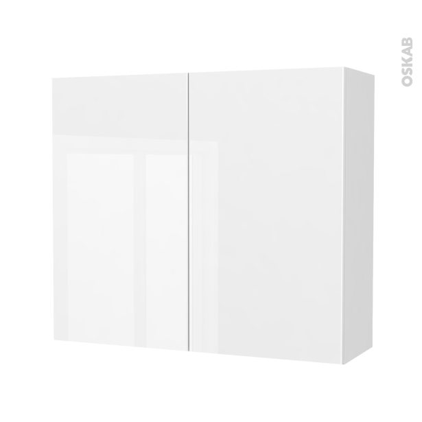 Armoire de salle de bains Rangement haut <br />BORA Blanc, 2 portes, Côtés décors, L80 x H70 x P27 cm 