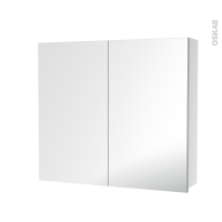 Armoire de toilette - Rangement haut - 2 portes miroir - Côtés blancs - L80 x H70 x P17 cm - HAKEO
