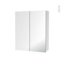 Armoire de toilette - Rangement haut - 2 portes miroir - Côtés blancs - L60 x H70 x P17 cm - HAKEO