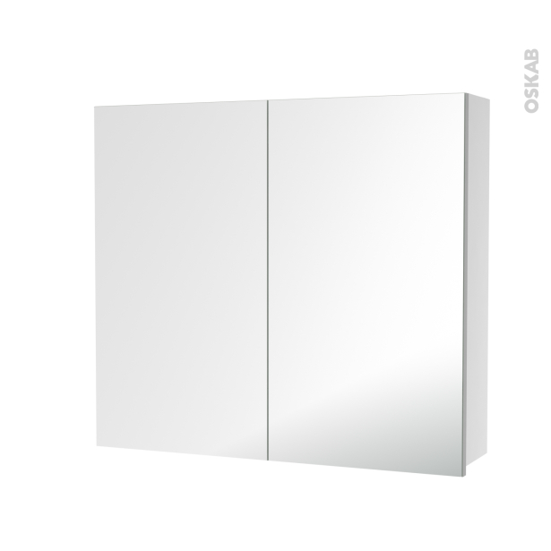 Armoire de toilette Rangement haut <br />2 portes miroir, Côtés blancs, L80 x H70 x P17 cm, HAKEO 