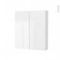Armoire de toilette - Rangement haut - BORA Blanc - 2 portes - Côtés décors - L60 x H70 x P17 cm