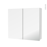 Armoire de toilette - Rangement haut - BORA Blanc - 2 portes miroir - Côtés décors - L80 x H70 x P17 cm