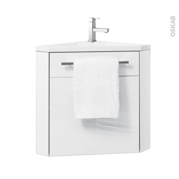 Meuble lave-mains d'angle FUJI Blanc <br />Avec robinet, L44 x P40 x H55,4 cm 