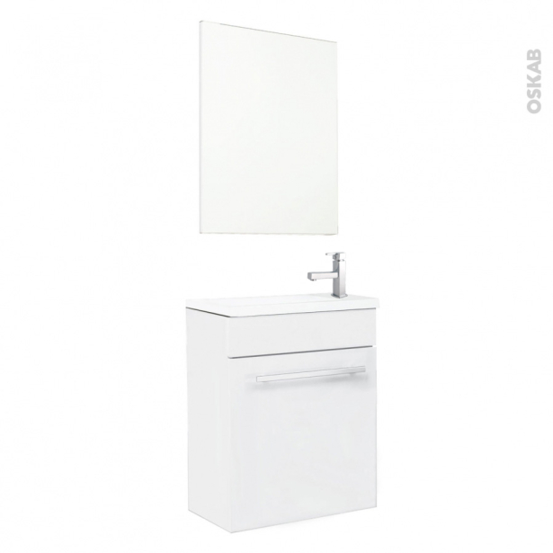 Meuble lave-mains FUJI Blanc <br />Avec miroir et robinet, L44 x P26 x H55,4 cm 