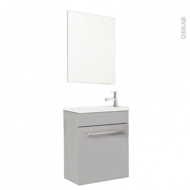 Meuble lave-mains FUJI Taupe <br />Avec miroir et robinet, L44 x P26 x H55,4 cm 