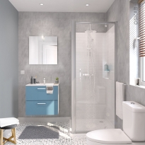 Ensemble salle de bains - Meuble MILO Bleu - Plan vasque céramique - Miroir - éclairage - Robinet Chromé - L61,5 x P46 x H56,5 cm