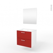 Ensemble salle de bains - Meuble MILO Rouge - Plan vasque céramique - Miroir - L61,5 x P46 x H56,5 cm