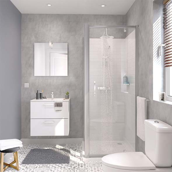 Ensemble salle de bains - Meuble MILO Blanc - Plan vasque céramique - Miroir - éclairage - Robinet Chromé - L61,5 x P46 x H56,5 cm