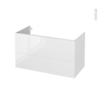 Meuble de salle de bains - Sous vasque - BORA Blanc - 2 tiroirs - Côtés décors - L100 x H57 x P50 cm