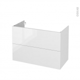 Meuble de salle de bains - Sous vasque - BORA Blanc - 2 tiroirs - Côtés décors - L100 x H70 x P50 cm