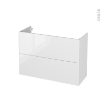 Meuble de salle de bains - Sous vasque - BORA Blanc - 2 tiroirs - Côtés décors - L100 x H70 x P40 cm