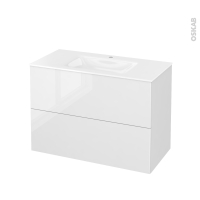 Meuble de salle de bains - Plan vasque VALA - BORA Blanc - 2 tiroirs - Côtés décors - L100,5 x H71,2 x P50,5 cm