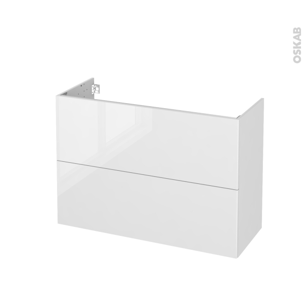 Meuble de salle de bains Sous vasque <br />BORA Blanc, 2 tiroirs, Côtés décors, L100 x H70 x P40 cm 