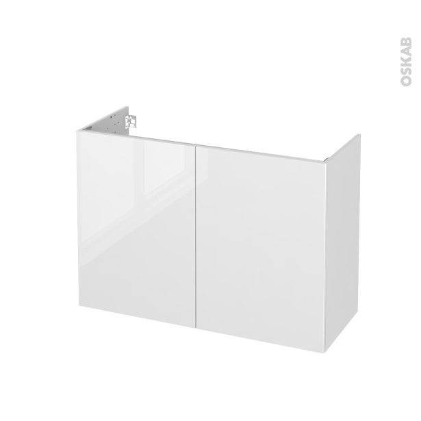 Meuble de salle de bains Sous vasque <br />BORA Blanc, 2 portes, Côtés décors, L100 x H70 x P40 cm 