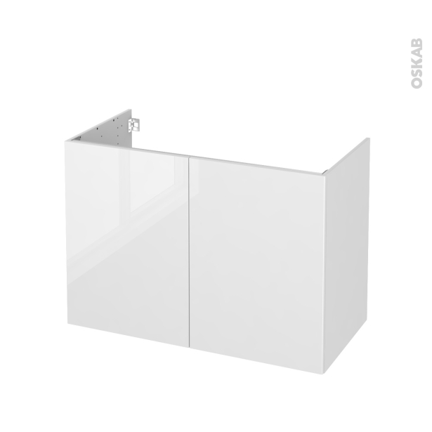 Meuble de salle de bains Sous vasque <br />BORA Blanc, 2 portes, Côtés décors, L100 x H70 x P50 cm 