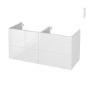 Meuble de salle de bains - Sous vasque double - BORA Blanc - 4 tiroirs - Côtés décors - L120 x H57 x P50 cm