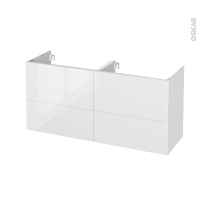 Meuble de salle de bains - Sous vasque double - BORA Blanc - 4 tiroirs - Côtés décors - L120 x H57 x P40 cm