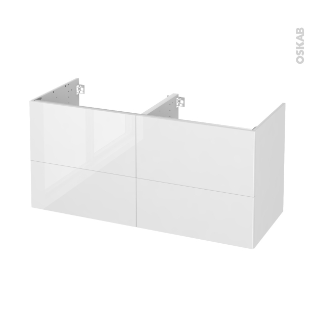 Meuble de salle de bains Sous vasque double <br />BORA Blanc, 4 tiroirs, Côtés décors, L120 x H57 x P50 cm 