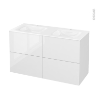 Meuble de salle de bains - Plan double vasque VALA - BORA Blanc - 4 tiroirs - Côtés décors - L120,5 x H71,2 x P50,5 cm