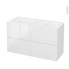 #Meuble de salle de bains Plan double vasque VALA <br />BORA Blanc, 4 tiroirs, Côtés décors, L120,5 x H71,2 x P50,5 cm 