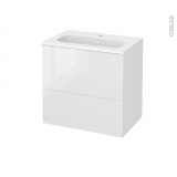 Meuble de salle de bains - Plan vasque REZO - BORA Blanc - 2 tiroirs - Côtés décors - L60,5 x H58,5 x P40,5 cm