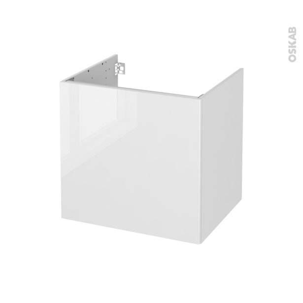 Meuble de salle de bains Sous vasque <br />BORA Blanc, 1 porte, Côtés décors, L60 x H57 x P50 cm 