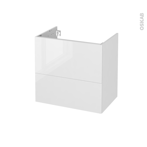 Meuble de salle de bains Sous vasque <br />BORA Blanc, 2 tiroirs, Côtés décors, L60 x H57 x P40 cm 