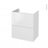 Meuble de salle de bains - Sous vasque - BORA Blanc - 2 tiroirs - Côtés décors - L60 x H70 x P40 cm