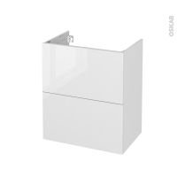 Meuble de salle de bains - Sous vasque - BORA Blanc - 2 tiroirs - Côtés décors - L60 x H70 x P40 cm