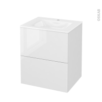 Meuble de salle de bains - Plan vasque VALA - BORA Blanc - 2 tiroirs - Côtés décors - L60,5 x H71,2 x P50,5 cm