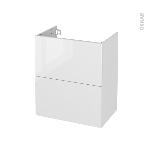 Meuble de salle de bains Sous vasque <br />BORA Blanc, 2 tiroirs, Côtés décors, L60 x H70 x P40 cm 