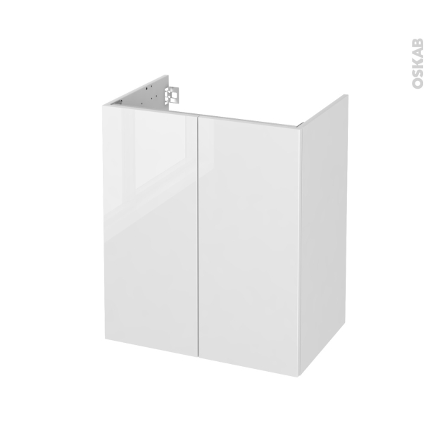 Meuble de salle de bains Sous vasque <br />BORA Blanc, 2 portes, Côtés décors, L60 x H70 x P40 cm 