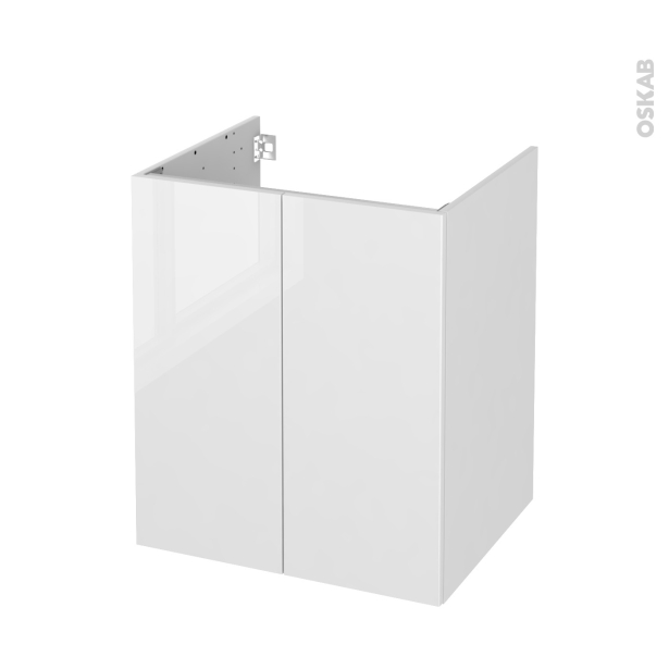 Meuble de salle de bains Sous vasque <br />BORA Blanc, 2 portes, Côtés décors, L60 x H70 x P50 cm 