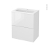 #Meuble de salle de bains - Plan vasque REZO - BORA Blanc - 2 tiroirs - Côtés décors - L60,5 x H71,5 x P40,5 cm