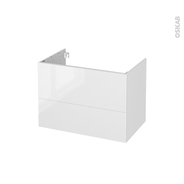Meuble de salle de bains Sous vasque <br />BORA Blanc, 2 tiroirs, Côtés décors, L80 x H57 x P50 cm 