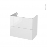 Meuble de salle de bains - Sous vasque - BORA Blanc - 2 tiroirs - Côtés décors - L80 x H70 x P50 cm